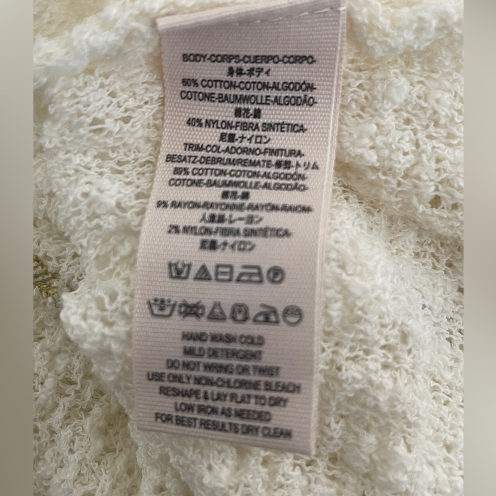 Free People Cream Embroidered Yoke Knit Top XS Boho Peasant Festival Blouse - Picture 7 of 10